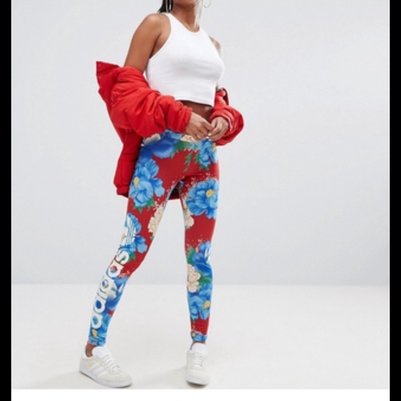 adidas red floral leggings